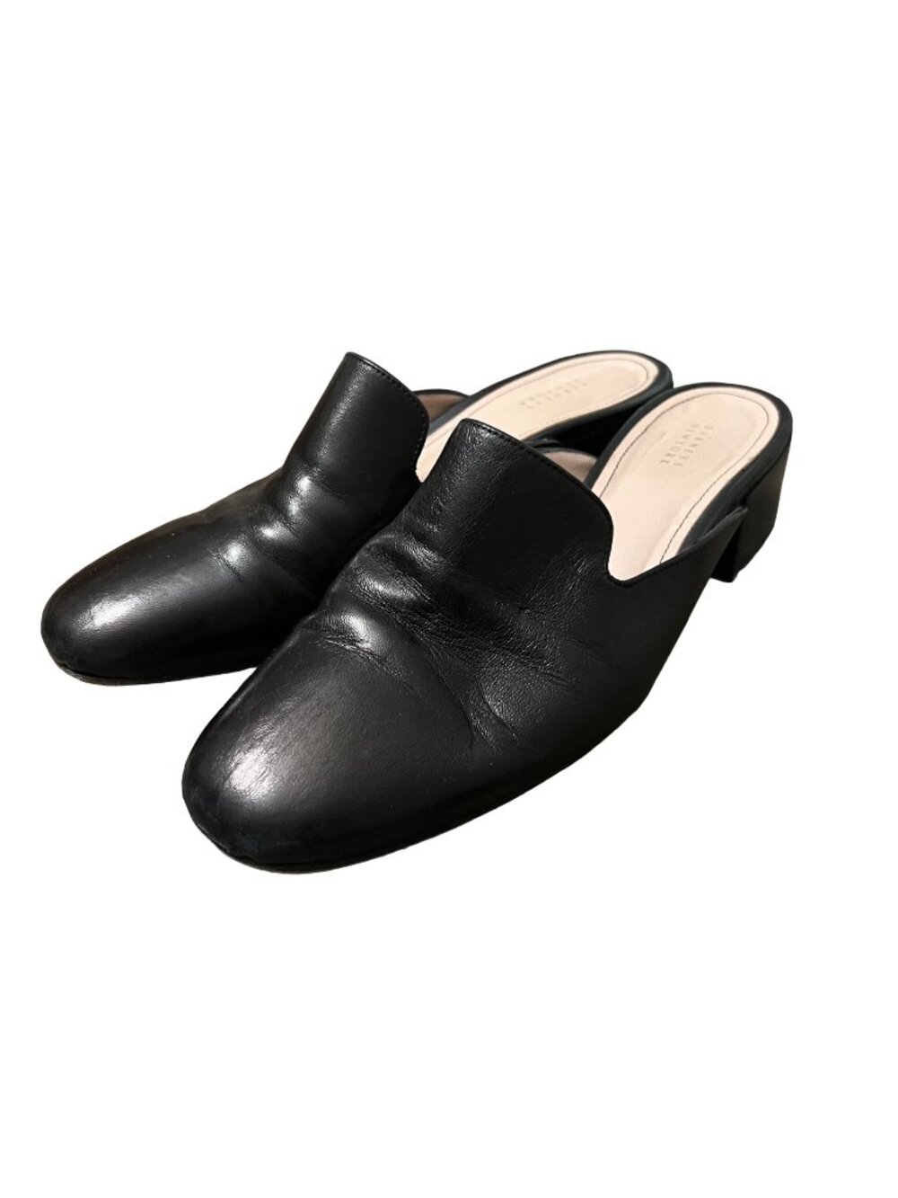 Barneys New York Womens Black Leather Slip On Mule Heels Size 6.5 EU37.5